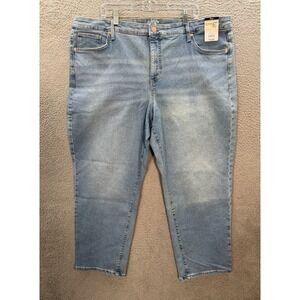 Terra & Sky Jeans Womens 22W Petite Blue Core Straight Stretch Distressed Preppy